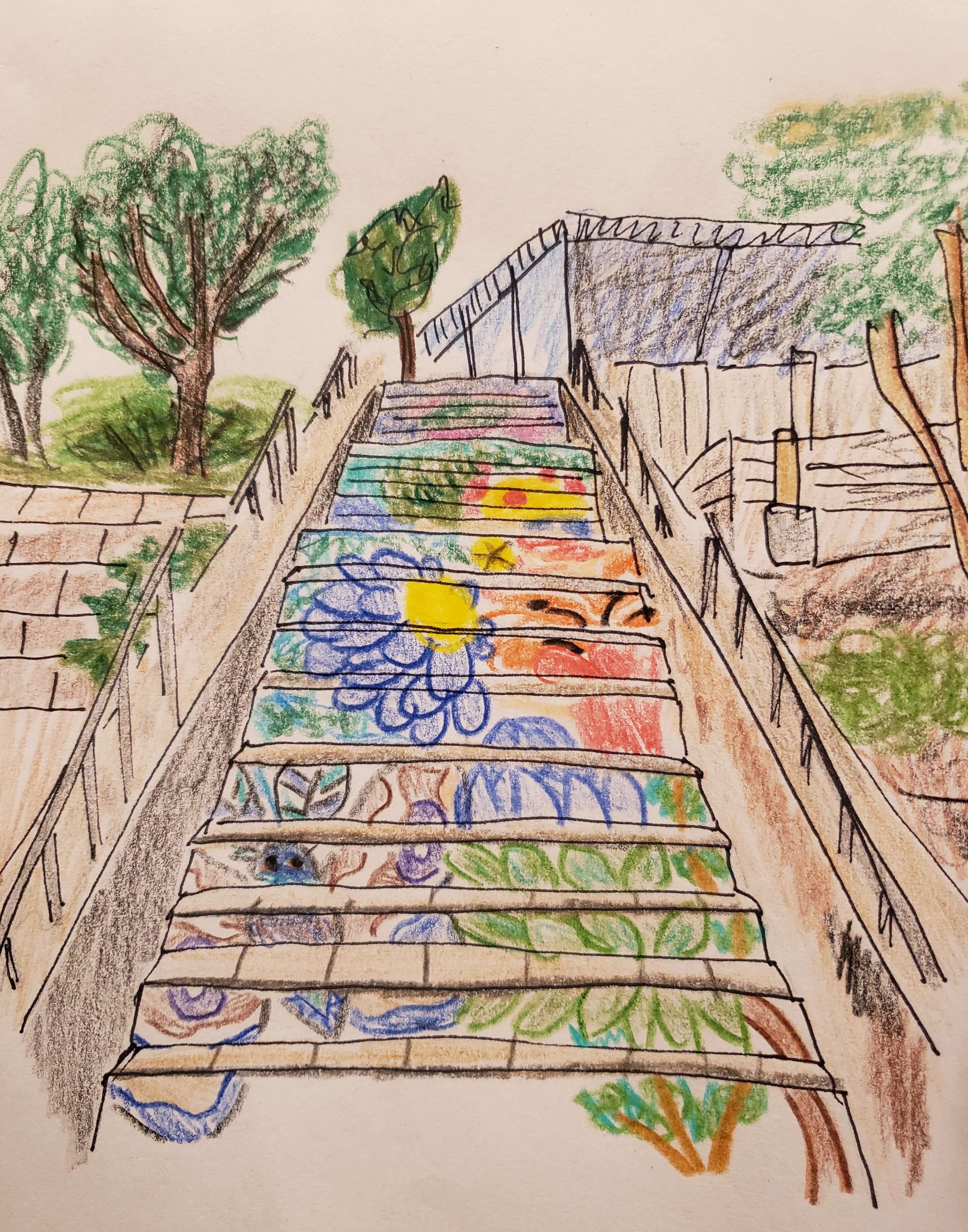 Anna's sketch of Tiled Steps in SF